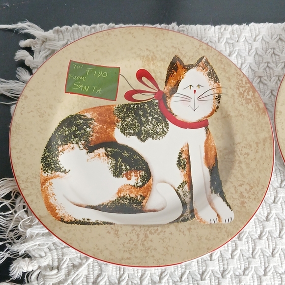 2 Fiddlestix 8" Christmas Cats Plates Sakura Dessert Orange Tabby Black White - Picture 11 of 12